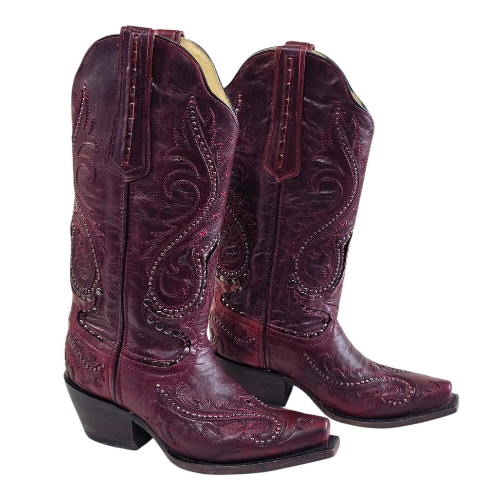 Corral G1401 Burgundy Embroidered Studded Leather Western Boots Women 5 M